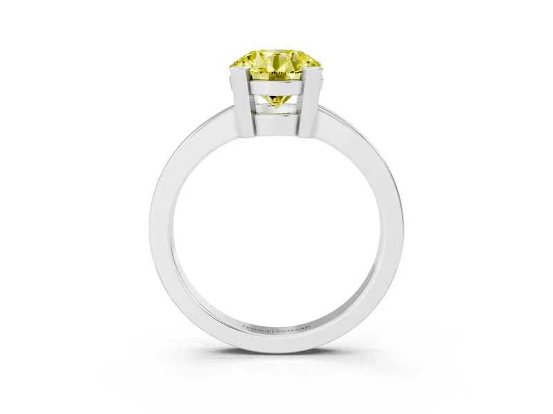 Fancy Yellow Round Cut Diamond Solitaire Ring Set in White gold with Prong Head and Smooth Polished Band