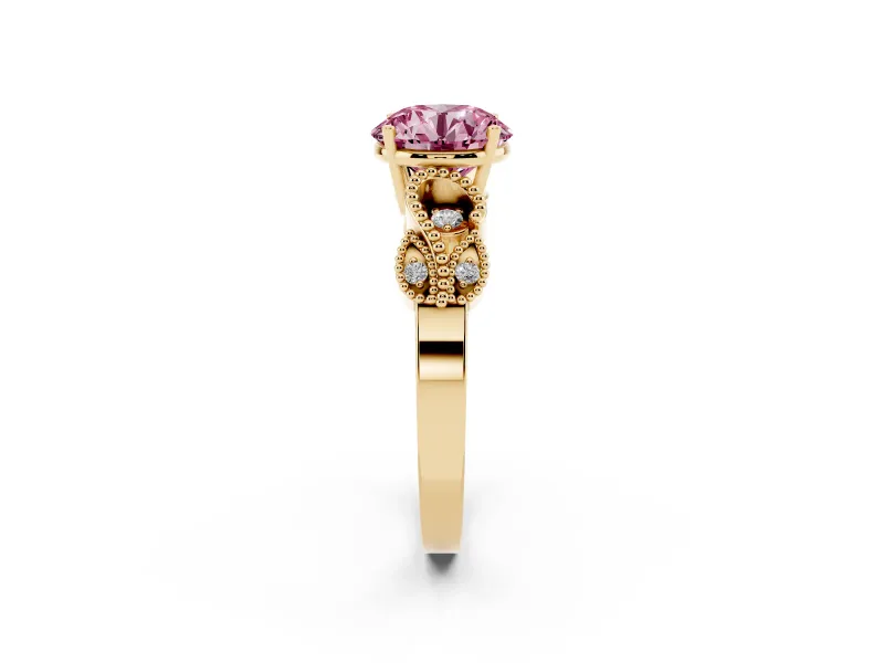 Round Vintage Engagement Ring Setting for a Fancy Pink Lab-Grown Diamond | Yellow Gold