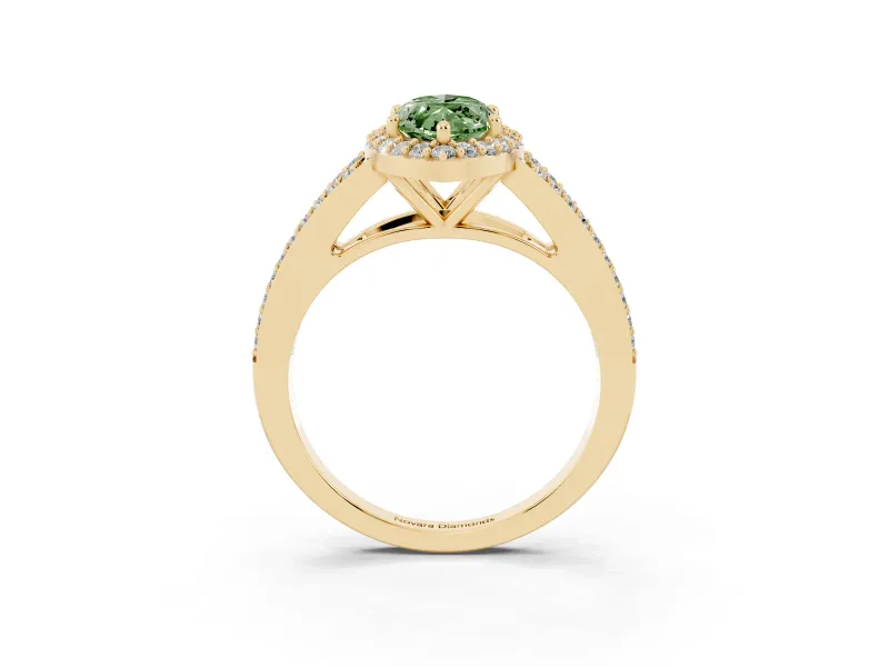 Marquise Split Shank Halo Engagement Ring Setting for a Fancy Green Lab-Grown Diamond | Yellow Gold