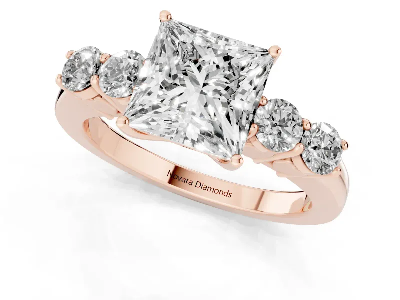Princess Cut Close Set Five Stone Engagement Ring Setting | Rose Gold