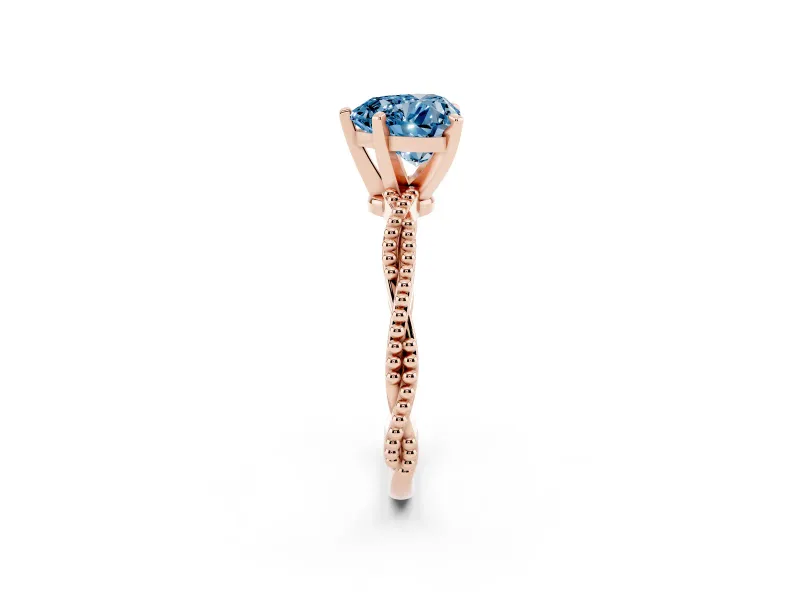 Heart-Shaped Twisted Engagement Ring Setting for a Fancy Blue Lab-Grown Diamond | Beaded Twist | Rose Gold