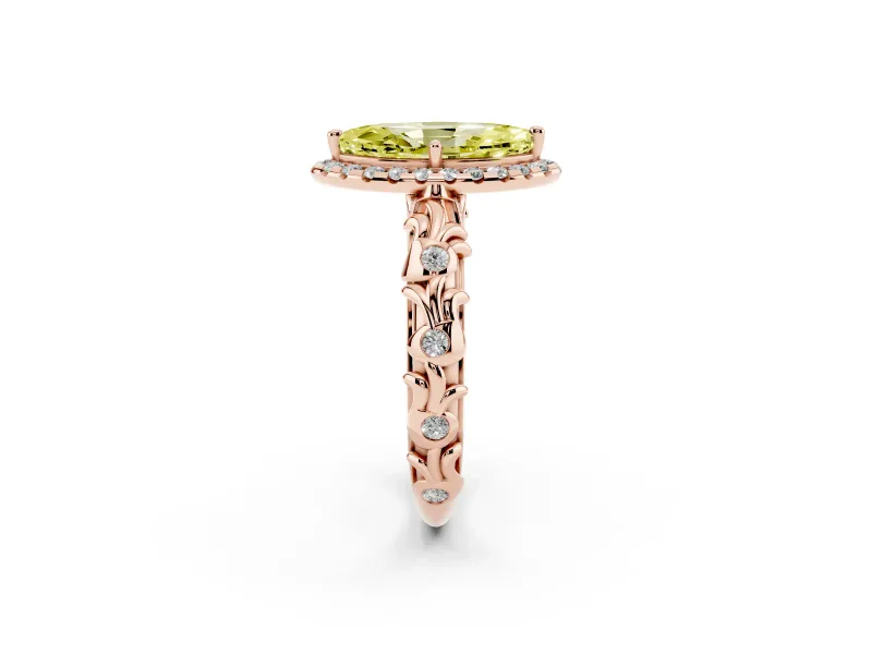 Marquise Leaf Halo Engagement Ring Setting for a Fancy Yellow Lab-Grown Diamond | Rose Gold