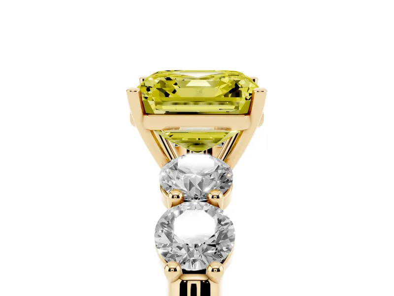 Asscher Cut Five Stone Engagement Ring Setting for a Fancy Yellow Lab-Grown Diamond | Plain Band | Yellow Gold