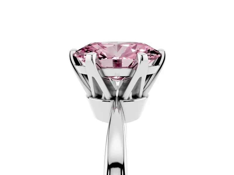 Fancy Pink Oval Cut Diamond Solitaire Engagement Ring Set in Silver with Slim Tapered Solitaire Band