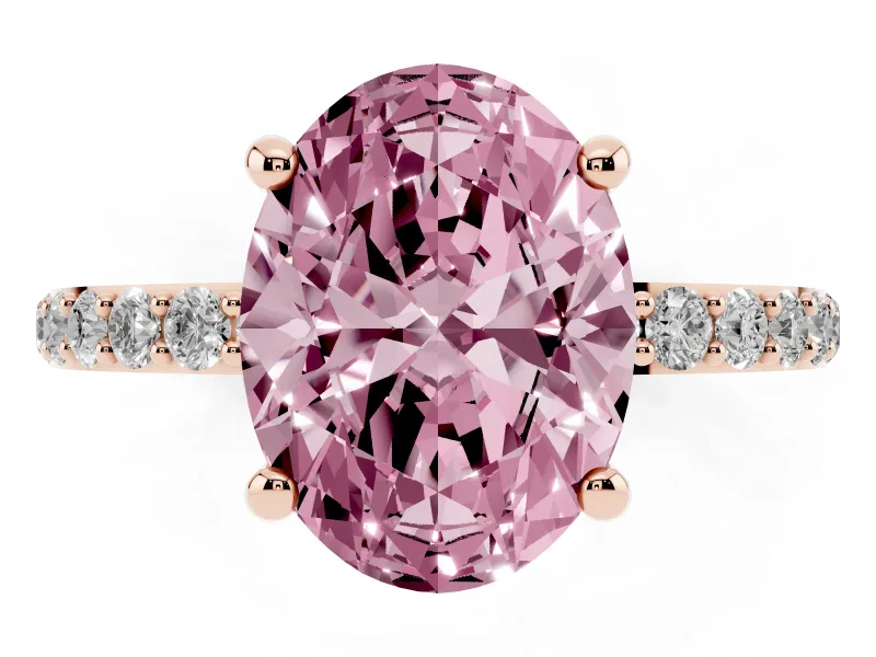 Oval Pave Solitaire Engagement Ring Setting for a Fancy Pink Lab-Grown Diamond | Pave Shoulders | Rose Gold