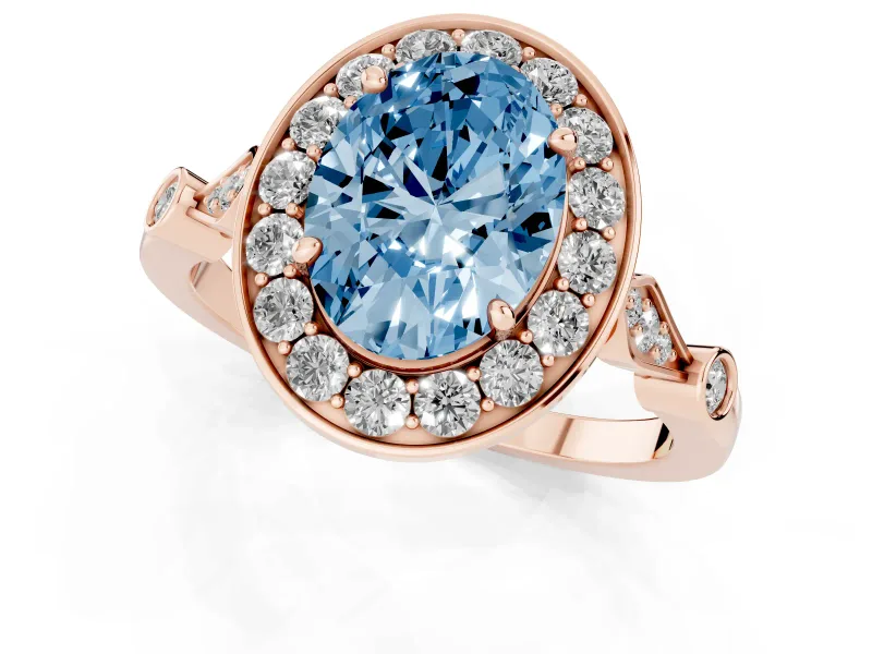 Oval Halo Engagement Ring Setting for a Fancy Blue Lab-Grown Diamond | Bezel Stations | Rose Gold