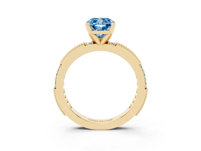 Cushion Cut Vintage Pavé Engagement Ring Setting for a Fancy Blue Lab-Grown Diamond | Yellow Gold