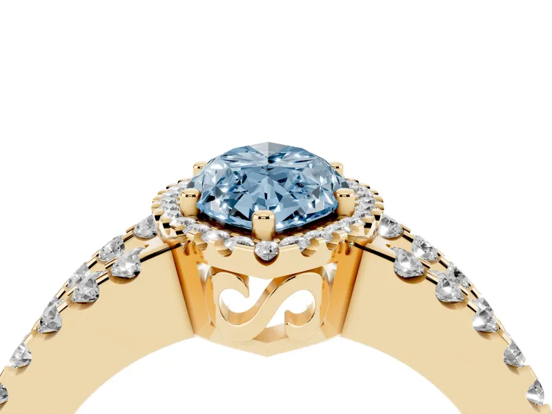 Marquise Halo Split Shank Engagement Ring Setting for a Fancy Blue Lab-Grown Diamond | Yellow Gold