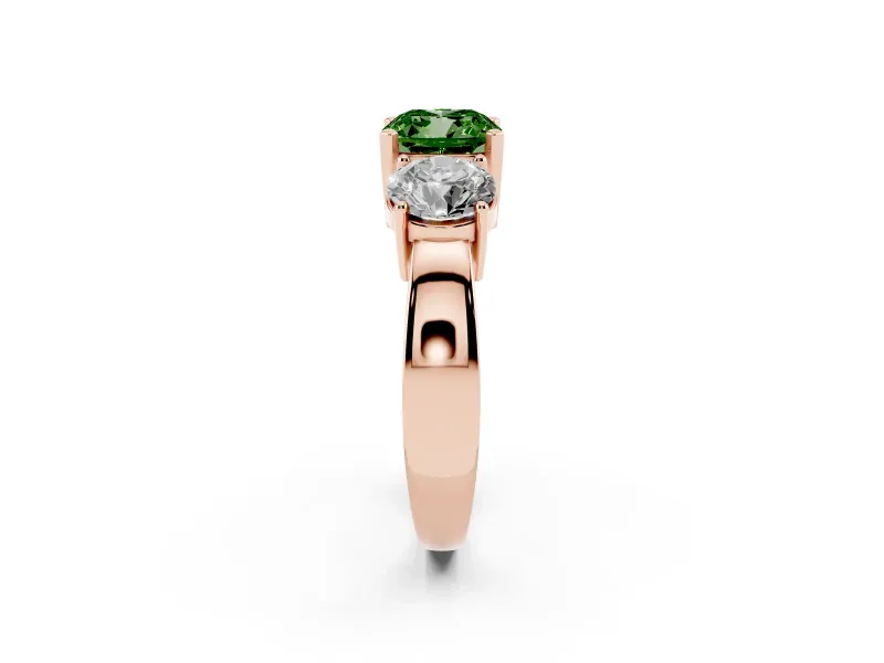 Cushion Cut Three Stone Engagement Ring Setting for a Fancy Green Lab-Grown Diamond | Wide Plain Band | Rose Gold