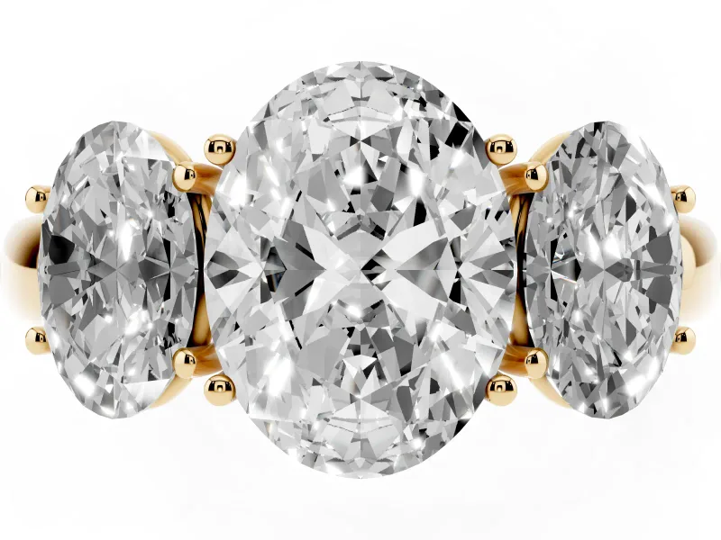 Oval Three Stone Engagement Ring Setting | Matching Side Stones | Yellow Gold