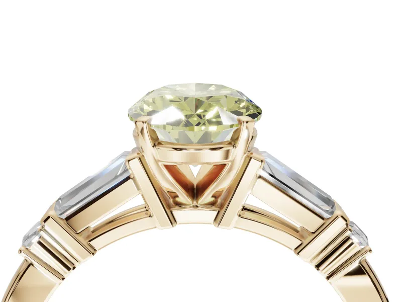 Oval Tapered Baguette Engagement Ring Setting for a Fancy Yellow Lab-Grown Diamond | Yellow Gold