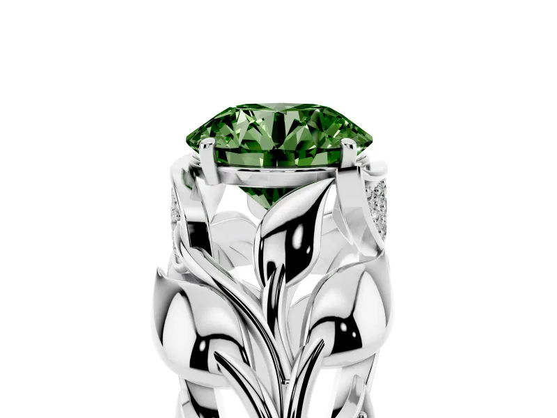 Round Leaf Bypass Engagement Ring Setting for a Fancy Green Lab-Grown Diamond | Platinum