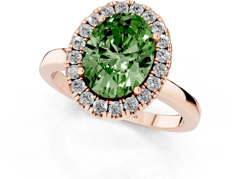 Oval Thin Halo Engagement Ring Setting for a Fancy Green Lab-Grown Diamond | Plain Polished Band | Rose Gold