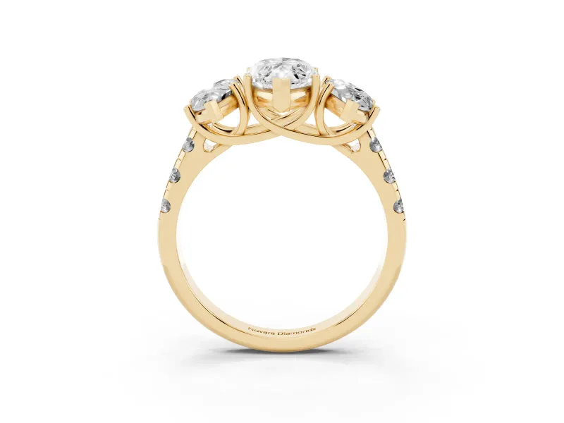Marquise Three Stone Engagement Ring Setting | Accented Shoulders | Yellow Gold