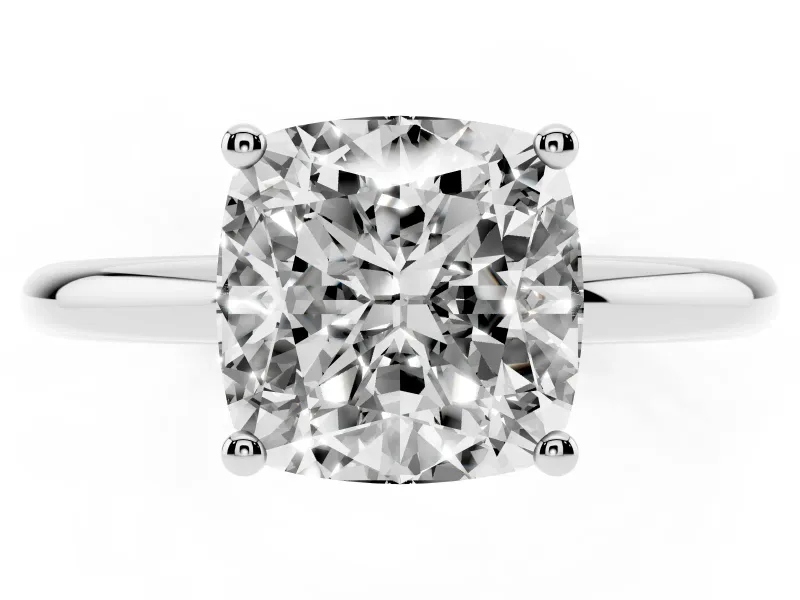 Cushion Cut Micro-Prong Hidden Halo Engagement Ring Setting | Plain Band | Sterling Silver