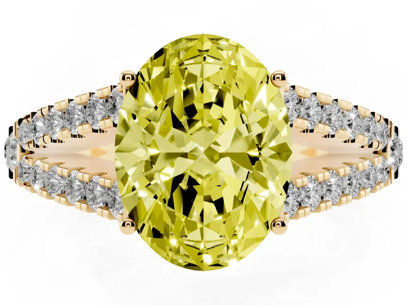 Oval Graduated Split Shank Engagement Ring Setting for a Fancy Yellow Lab-Grown Diamond | Yellow Gold
