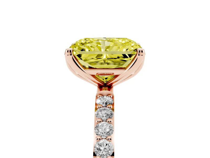 Radiant Cut Pave Solitaire Engagement Ring Setting for a Fancy Yellow Lab-Grown Diamond | Slim Band | Rose Gold