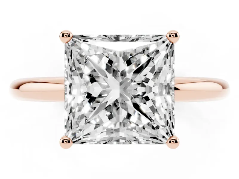 Princess Cut Diamond Solitaire Engagement Ring Set in Rose gold with Prong Setting and Polished Band