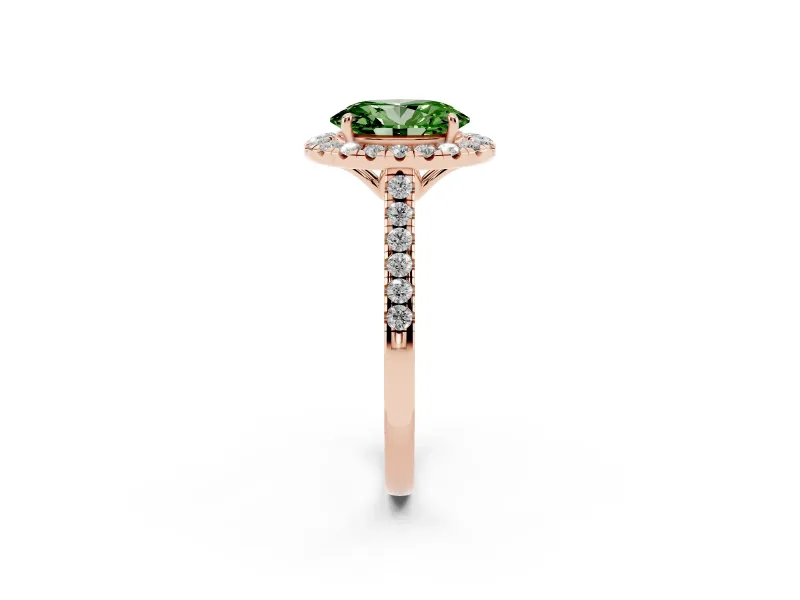 Oval Raised Halo Engagement Ring Setting for a Fancy Green Lab-Grown Diamond | Pave Band | Rose Gold