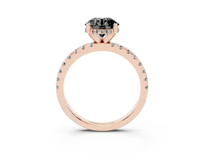 Round Hidden Halo Engagement Ring Setting | Pave Band | Rose Gold