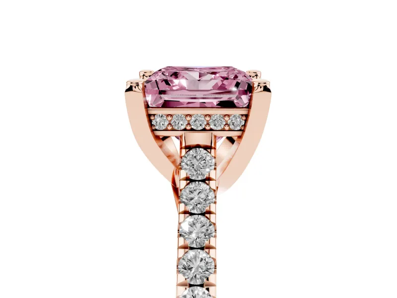 Princess Cut Hidden Halo Pave Engagement Ring Setting for a Fancy Pink Lab-Grown Diamond | Claw Prongs | Rose Gold