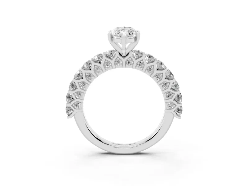 Marquise Shared Prong Engagement Ring Setting | Two-Row Band | White Gold