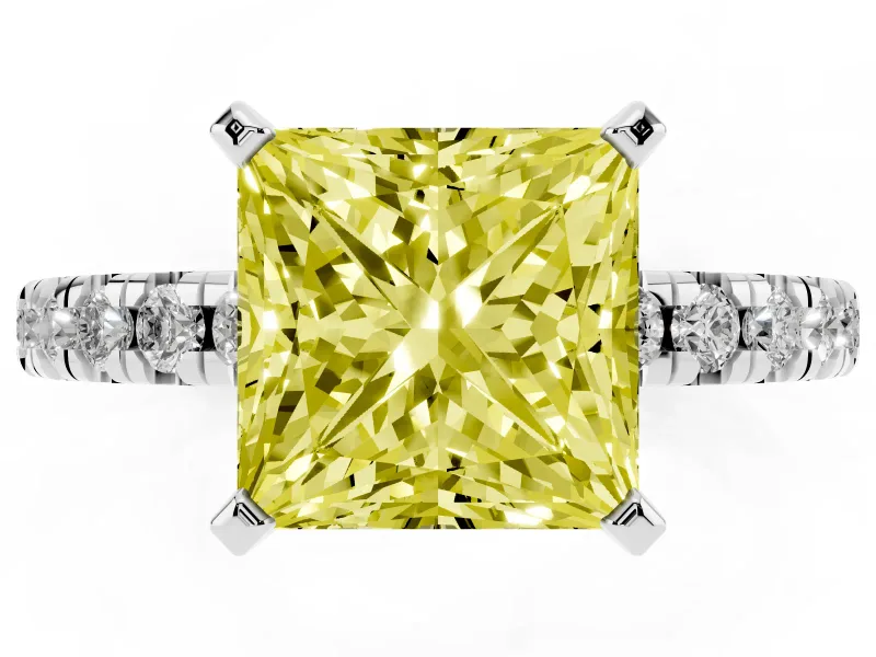 Princess Cut Pavé Engagement Ring Setting for a Fancy Yellow Lab-Grown Diamond | Sterling Silver
