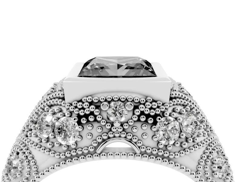 Fancy Black Princess Cut Diamond Bezel Ring Set in Platinum with Milgrain Accent Band