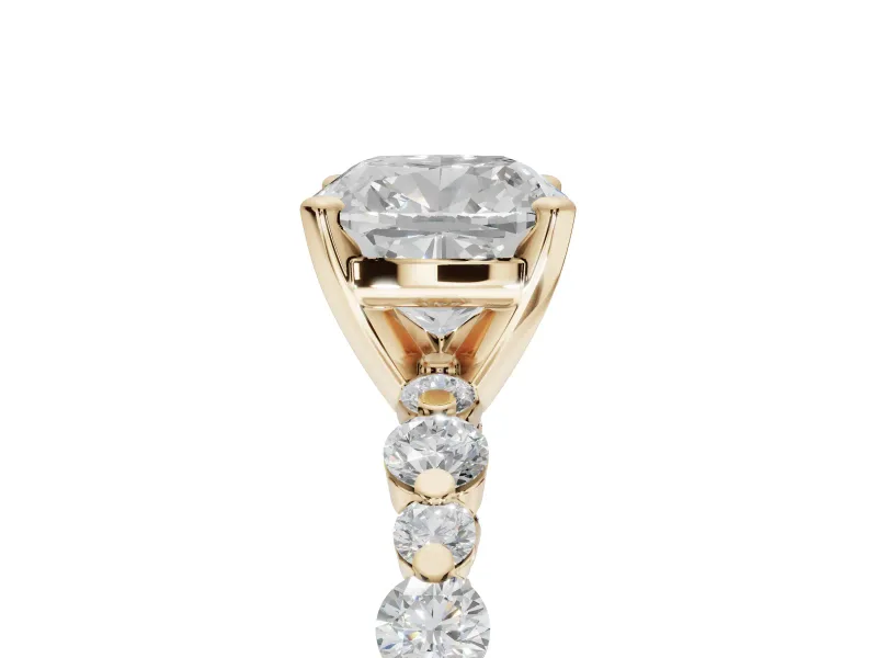 Cushion Cut Pavé Solitaire Engagement Ring Setting | Alternating Accents | Yellow Gold