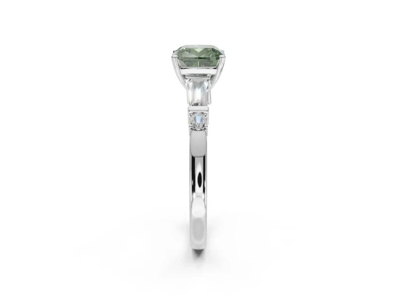 Cushion Cut Tapered Baguette Engagement Ring Setting for a Fancy Green Lab-Grown Diamond | Platinum