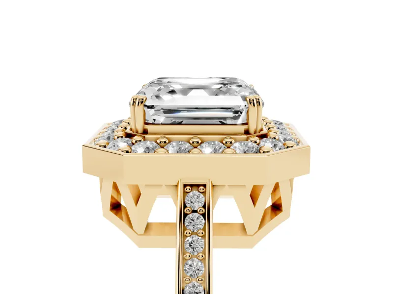 Asscher Cut Halo Engagement Ring Setting | Polished Halo Rim | Yellow Gold