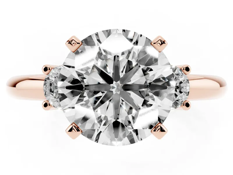 Round Three Stone Engagement Ring Setting | Round Side Stones | Rose Gold
