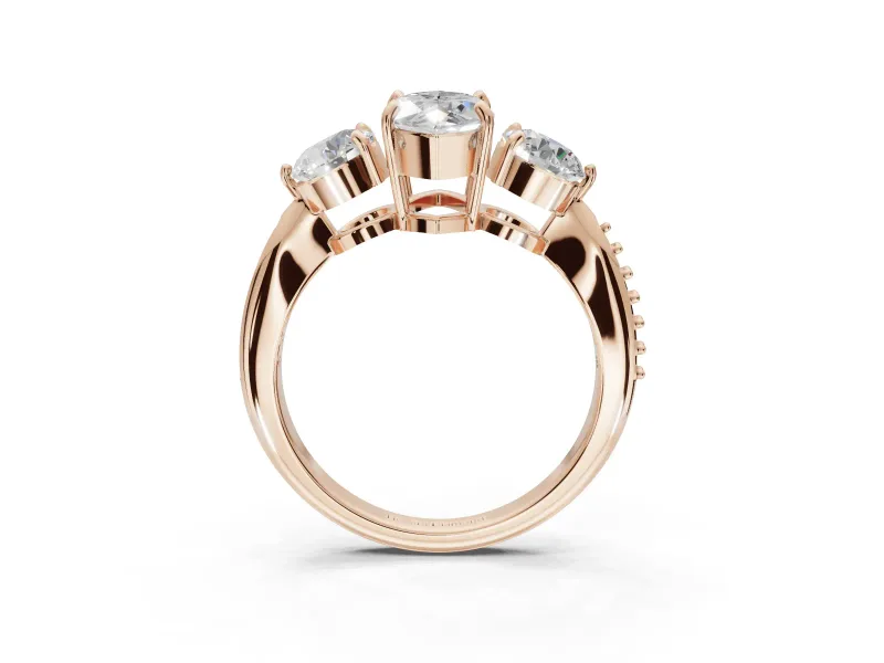 Marquise Three Stone Engagement Ring Setting | Tapered Pave Band | Rose Gold