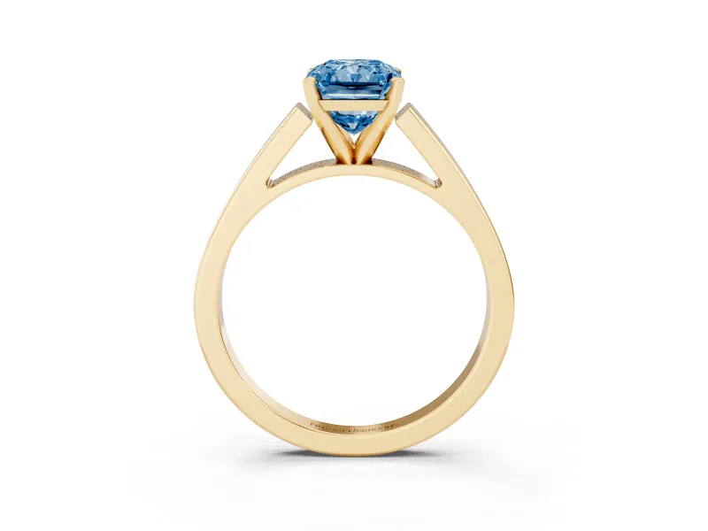Radiant Cut Solitaire Engagement Ring Setting for a Fancy Blue Lab-Grown Diamond | Yellow Gold