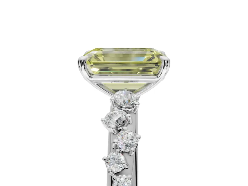 Emerald Cut Graduated Solitaire Engagement Ring Setting for a Fancy Yellow Lab-Grown Diamond | Platinum