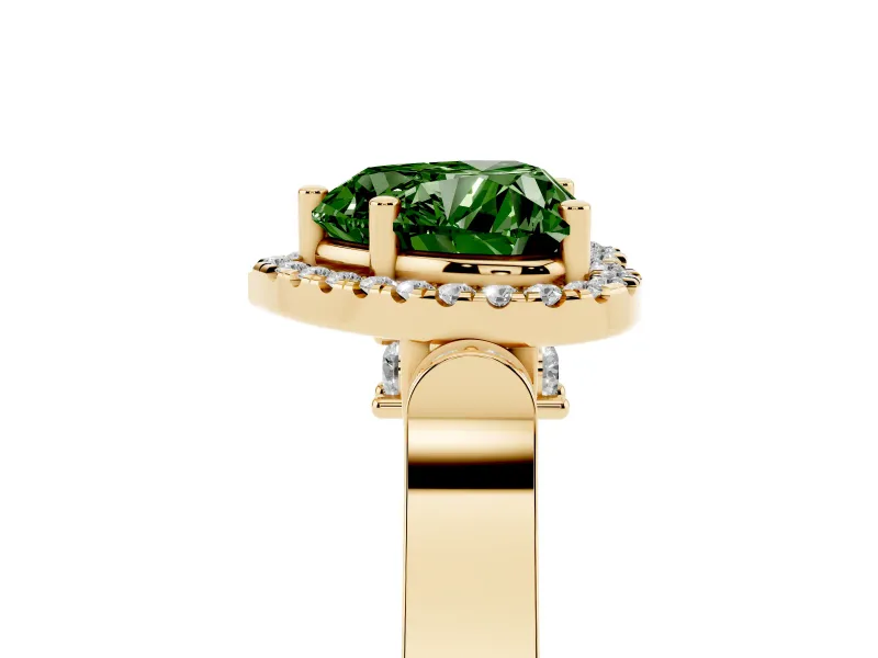 Heart-Shaped Halo Engagement Ring Setting for a Fancy Green Lab-Grown Diamond | Pointed Pave Shoulders | Yellow Gold