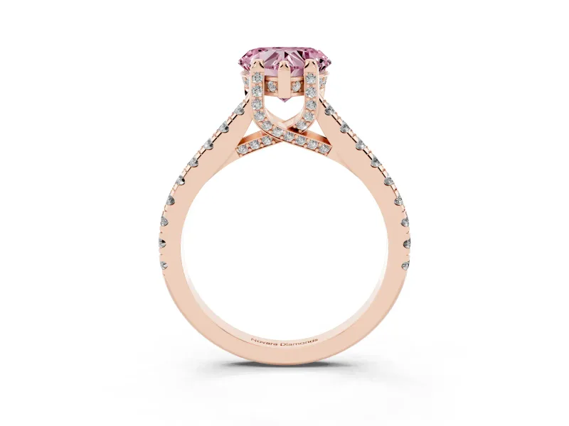 Heart-Shaped Hidden Halo Pave Engagement Ring Setting for a Fancy Pink Lab-Grown Diamond | Claw Prongs | Rose Gold