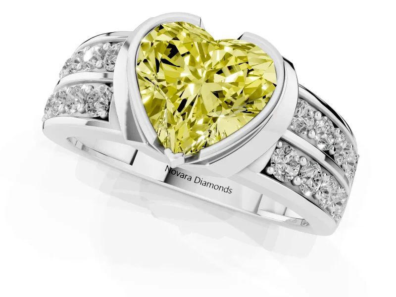 Heart-Shaped Half Bezel Engagement Ring Setting for a Fancy Yellow Lab-Grown Diamond | Channel Band | Sterling Silver