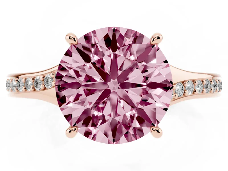Round Pave Solitaire Engagement Ring Setting for a Fancy Pink Lab-Grown Diamond | Sweeping Shoulders | Rose Gold