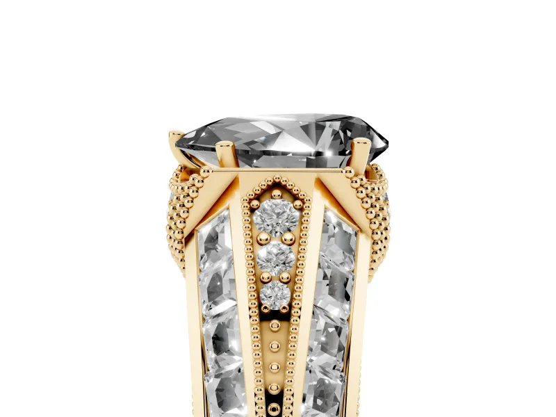 Pear-Shaped Vintage Milgrain Engagement Ring Setting for a Black Center | Hidden Halo | Yellow Gold