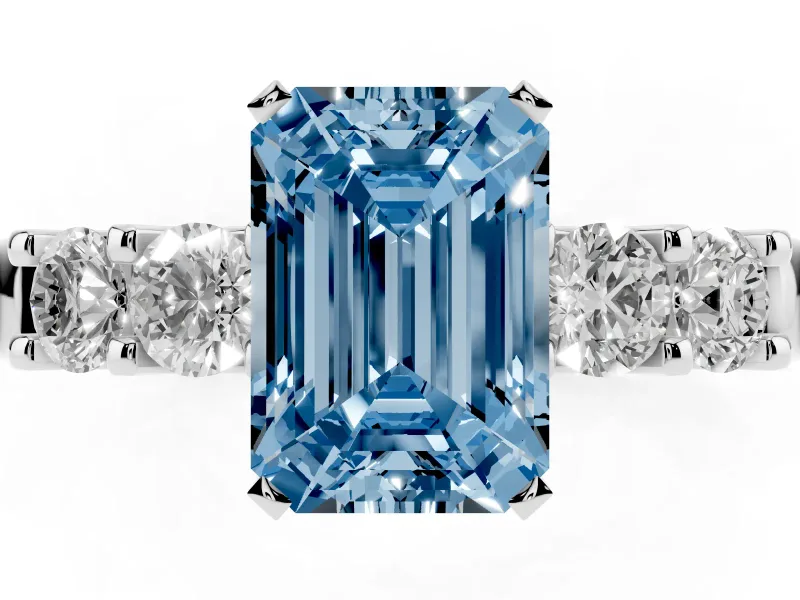 Emerald Cut Five Stone Engagement Ring Setting for a Fancy Blue Lab-Grown Diamond | White Gold
