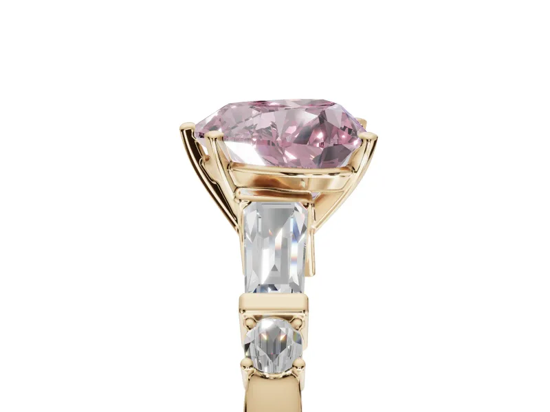 Heart-Shaped Tapered Baguette Engagement Ring Setting for a Fancy Pink Lab-Grown Diamond | Bar Set Sides | Yellow Gold