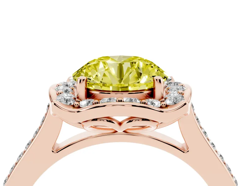 Round Halo Engagement Ring Setting for a Fancy Yellow Lab-Grown Diamond | Petal Tips | Rose Gold