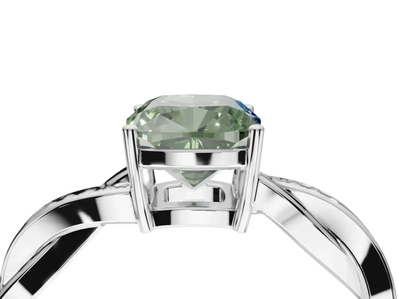 Cushion Cut Twisted Pavé Solitaire Engagement Ring Setting for a Fancy Green Lab-Grown Diamond | Open Basket | Platinum