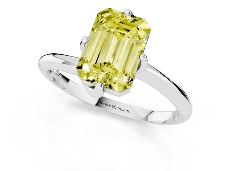 Emerald Cut Bypass Solitaire Engagement Ring Setting for a Fancy Yellow Lab-Grown Diamond | Plain Band | Sterling Silver