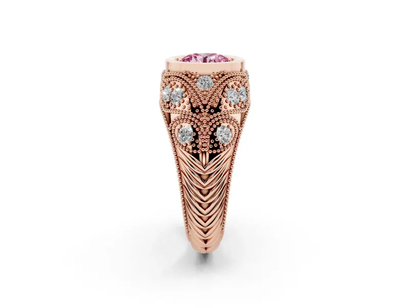 Round Vintage Bezel Engagement Ring Setting for a Fancy Pink Lab-Grown Diamond | Rose Gold