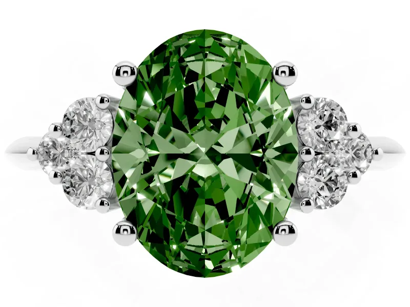 Oval Cluster Accent Engagement Ring Setting for a Fancy Green Lab-Grown Diamond | Platinum