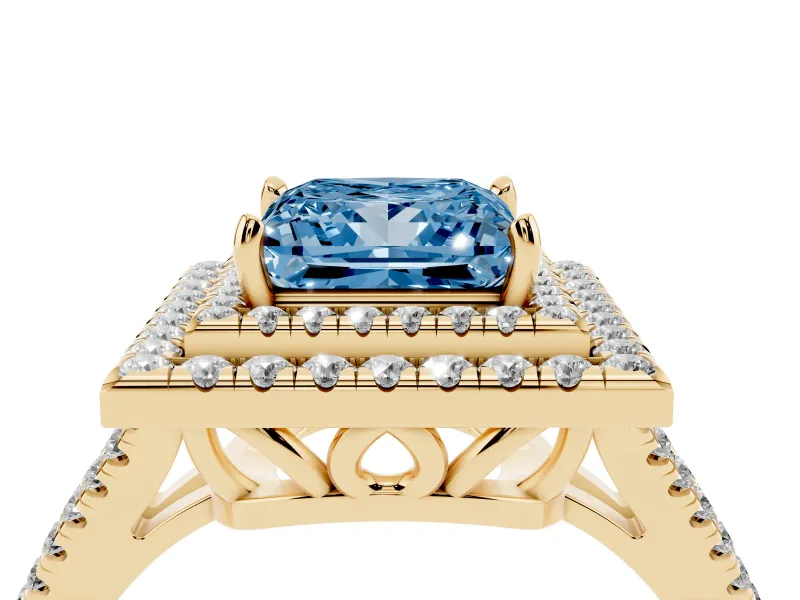 Princess Cut Halo Engagement Ring Setting for a Fancy Blue Lab-Grown Diamond | Yellow Gold - Design NV-24799