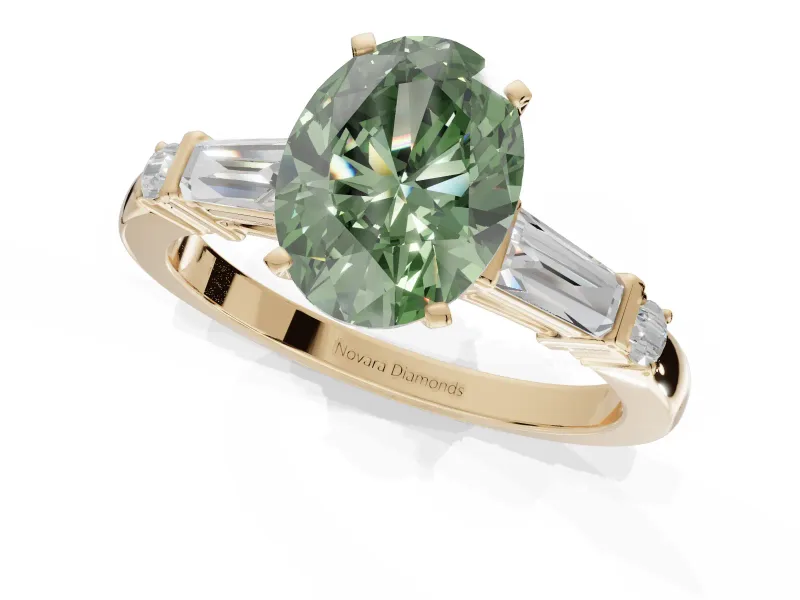 Oval Tapered Baguette Engagement Ring Setting for a Fancy Green Lab-Grown Diamond | Yellow Gold