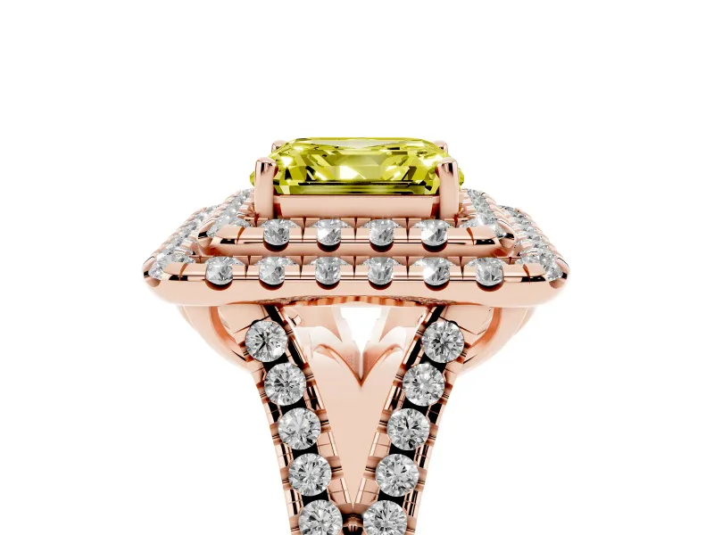 Asscher Cut Halo Split Shank Engagement Ring Setting for a Fancy Yellow Lab-Grown Diamond | Pavé Strands | Rose Gold